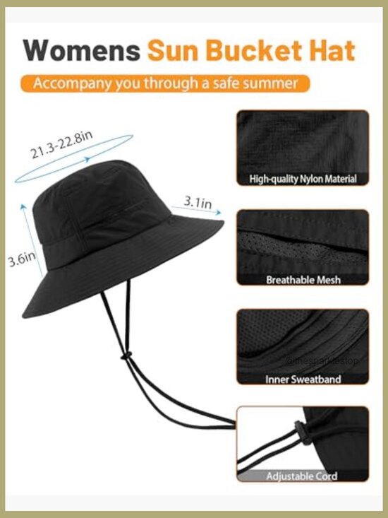 Packable UPF50+ Waterproof Nylon Bucket Hat with Ponytail Hole